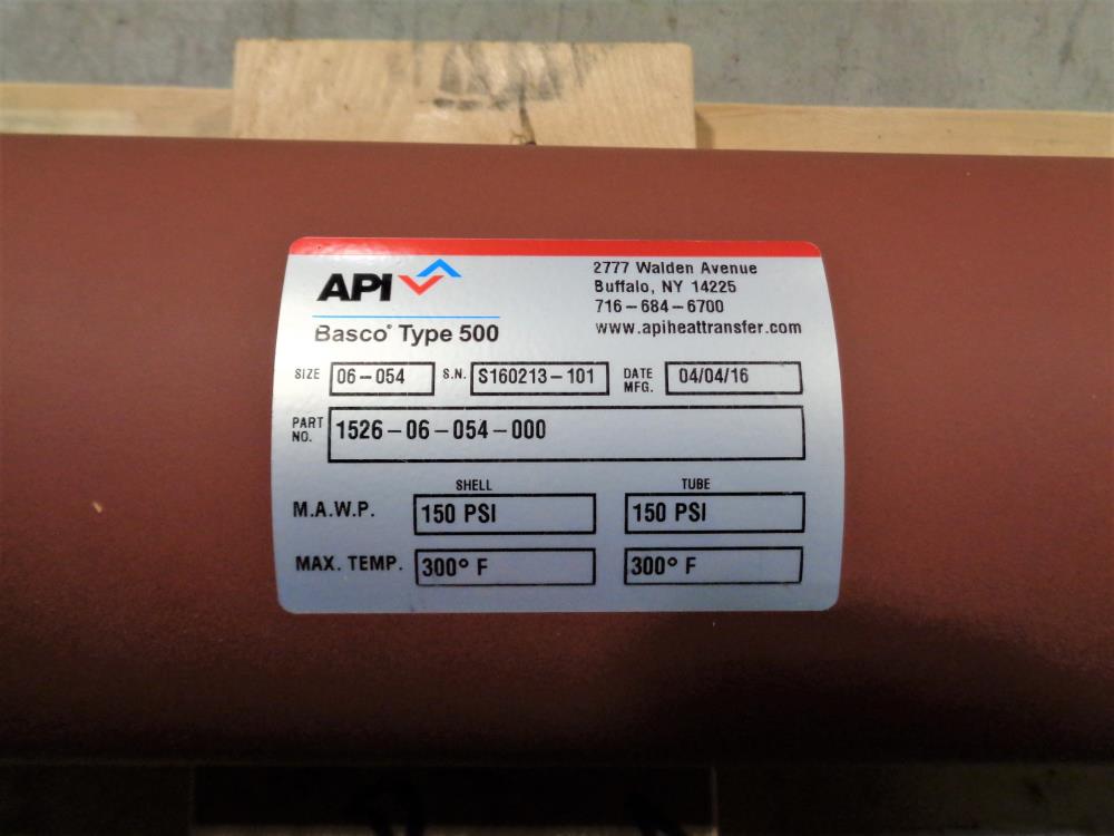 API Basco 500 Shell and Tube Heat Exchanger, Copper Tubes, 1526-06-054-000